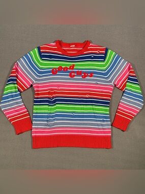 Spirit Halloween Chucky Good Guys Distressed Striped Sweater size L